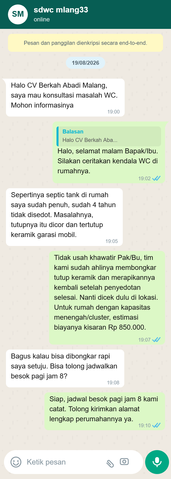 Testimoni WhatsApp Sedot WC Malang 6